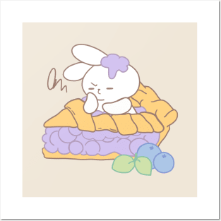 Cute rabbit in Blueberry Pie cute dessert Posters and Art